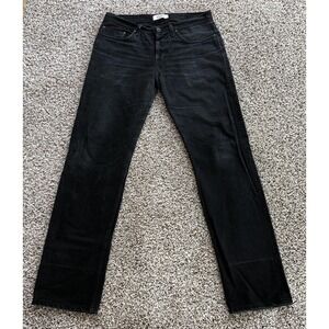 Naked & Famous Weird Guy Jeans Mens 34 Solid Black Raw Selvedge Denim Button Fly